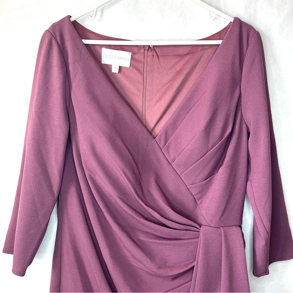 Oleg Cassini Women Size 14 Knee Length Crepe Dress with Cascade Chianti Wedding - Picture 3 of 11